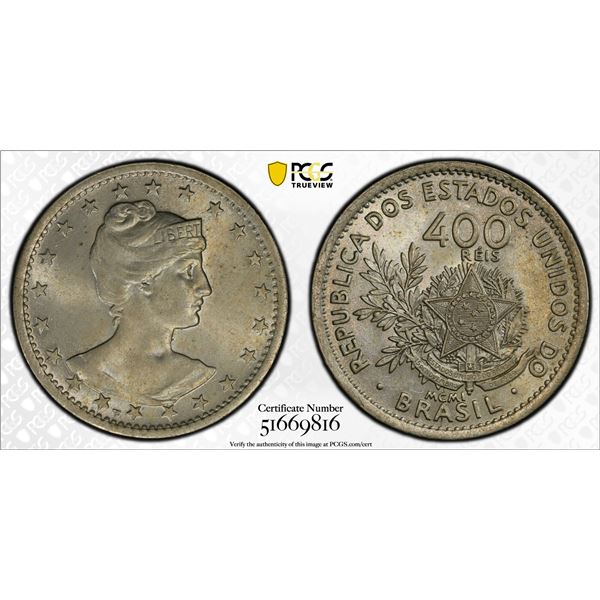 BRAZIL: Republic, 500 reis, 1932, PCGS MS63