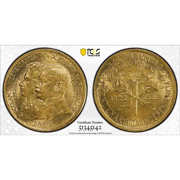 BRAZIL: Republic, 500 reis, 1922, PCGS MS65
