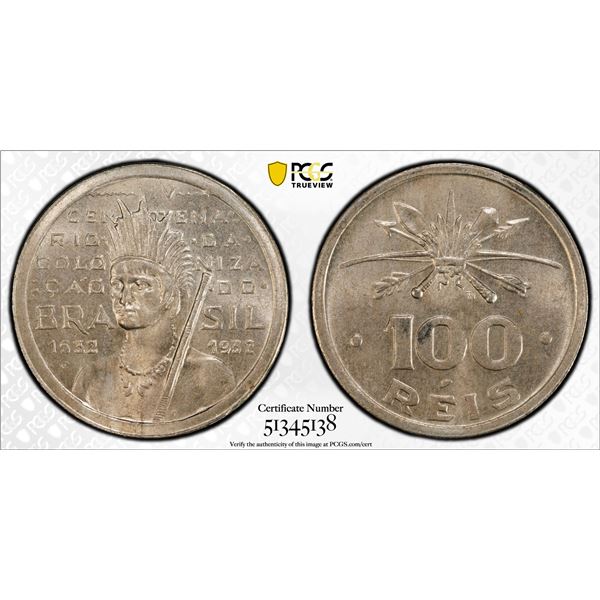 BRAZIL: Republic, 100 reis, 1932, PCGS MS65