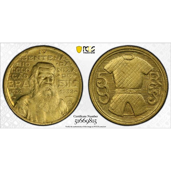 BRAZIL: Republic, 500 reis, 1932, PCGS MS65