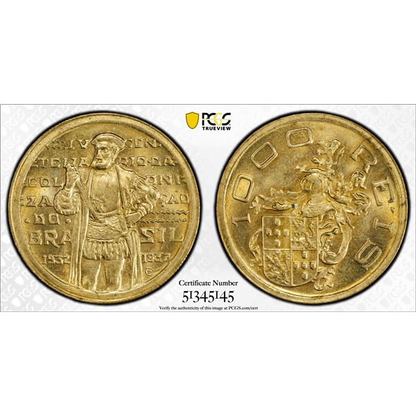 BRAZIL: Republic, 1000 reis, 1932, PCGS MS66