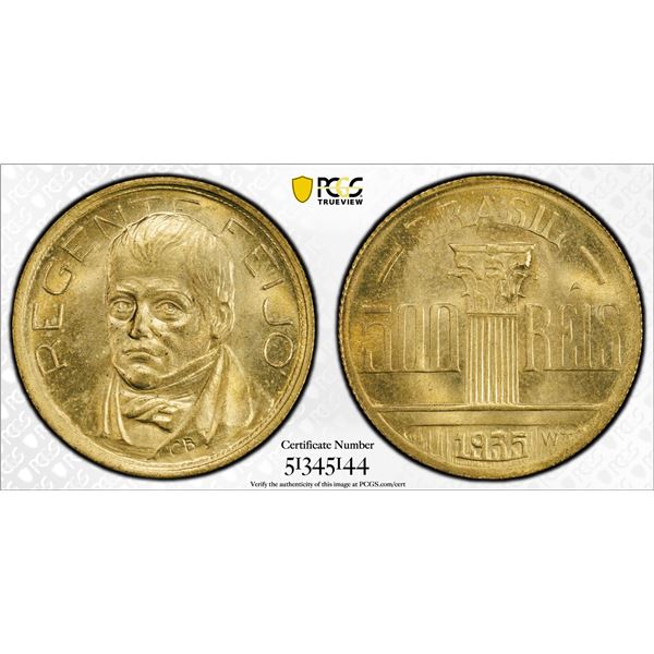 BRAZIL: Republic, 500 reis, 1935, PCGS MS65