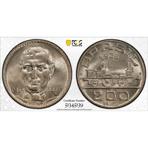 BRAZIL: Republic, 200 reis, 1936, PCGS MS65