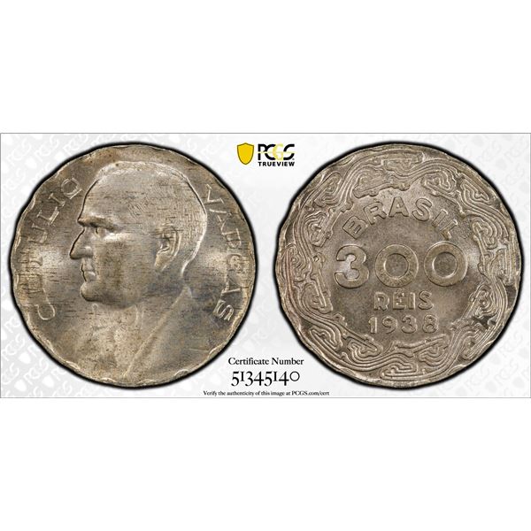BRAZIL: Republic, 300 reis, 1938, PCGS MS64