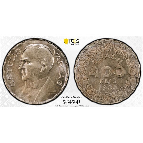 BRAZIL: Republic, 400 reis, 1938, PCGS MS65