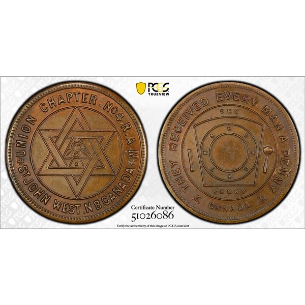 CANADA: NEW BRUNSWICK: AE masonic penny, ND, PCGS MS63 BN
