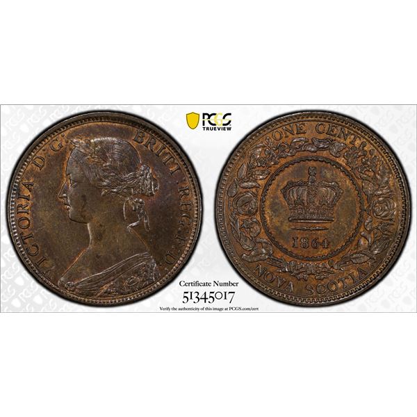CANADA: NOVA SCOTIA: Victoria, 1837-1867, AE cent, 1864, PCGS MS63 BN