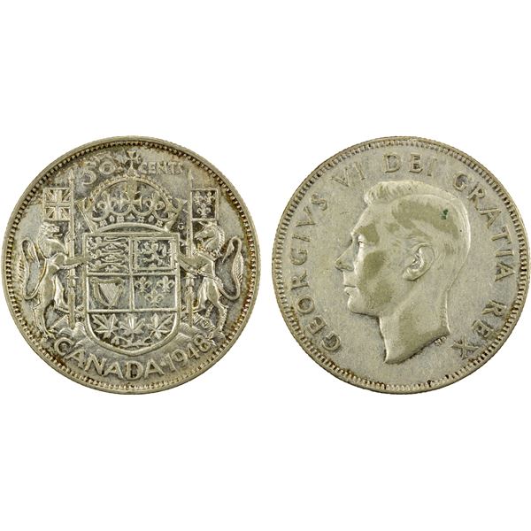 CANADA: George VI, 1936-1952, AR 50 cents, 1948, VF