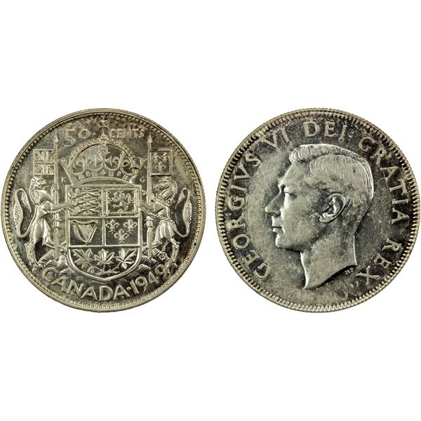 CANADA: George VI, 1936-1952, AR 50 cents, 1949, Choice XF
