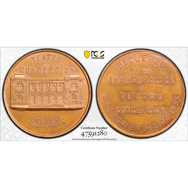 CHILE: AE medal (30.72g), 1890, PCGS Specimen 64 RB