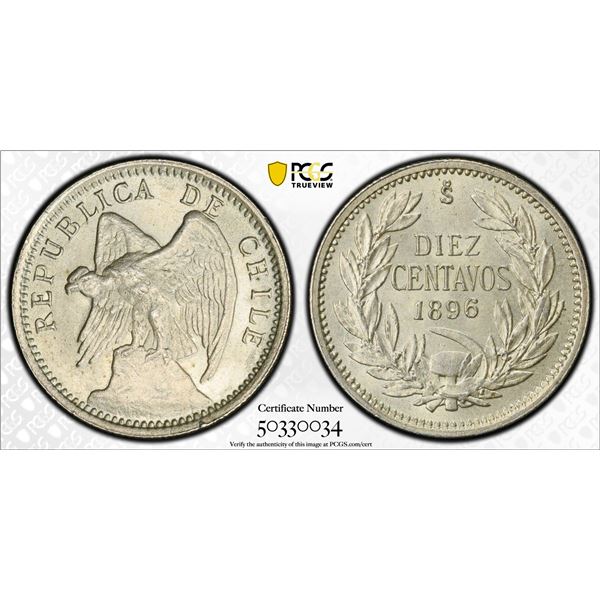 CHILE: Republic, 10 cents, 1896-So, PCGS MS64