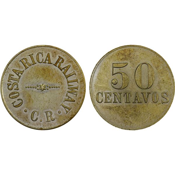 COSTA RICA: 50 centavos token, ND, Choice AU