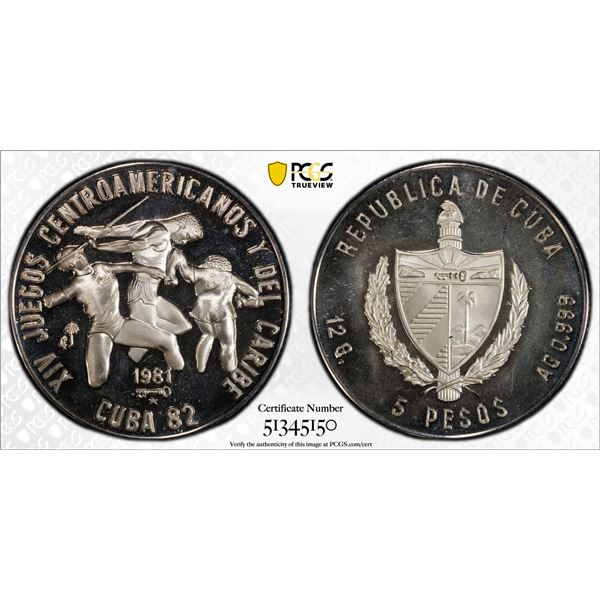CUBA: Republic, AR 5 pesos, 1981, PCGS Proof 67 DCAM