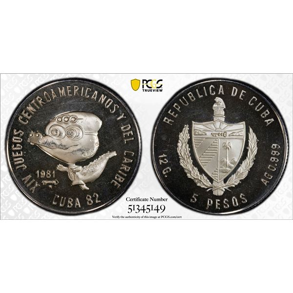 CUBA: Republic, AR 5 pesos, 1981, PCGS Proof 65 DCAM