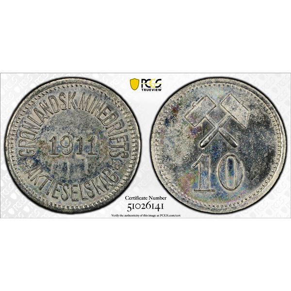 GREENLAND: 10 ore token, 1911, PCGS MS62