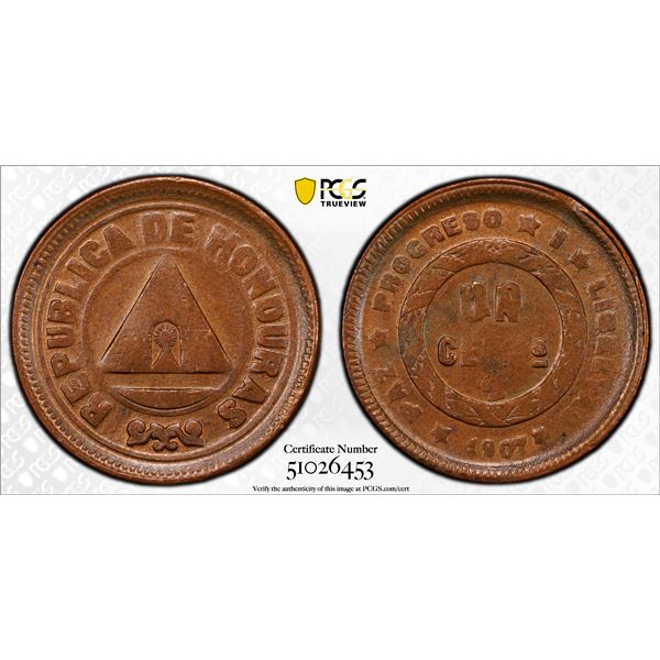HONDURAS: Republic, AE centavo, 1907, PCGS MS63 BN