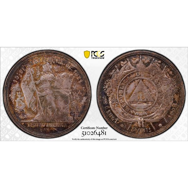 HONDURAS: Republic, AR 50 centavos, 1908, PCGS AU55