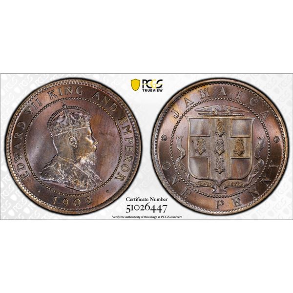JAMAICA: Edward VII, 1901-1910, 1 penny, 1905, PCGS MS64