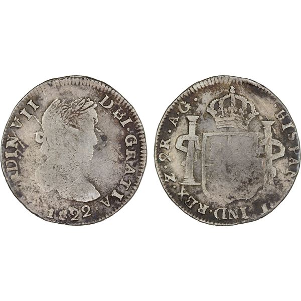 MEXICO: Fernando VII, 1808-1821, AR 2 reales, 1822-Z, Fine