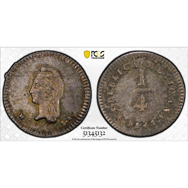 MEXICO: Republic, AR 1/4 real, 1842-Mo, PCGS MS63