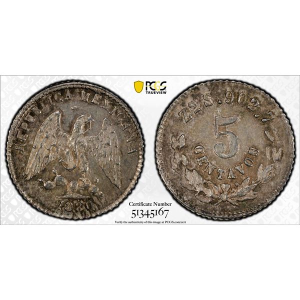 MEXICO: Republic, AR 5 centavos, 1880-Zs, PCGS MS63