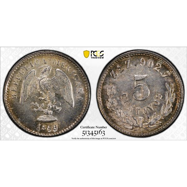 MEXICO: Republic, AR 5 centavos, 1898-Zs, PCGS MS65