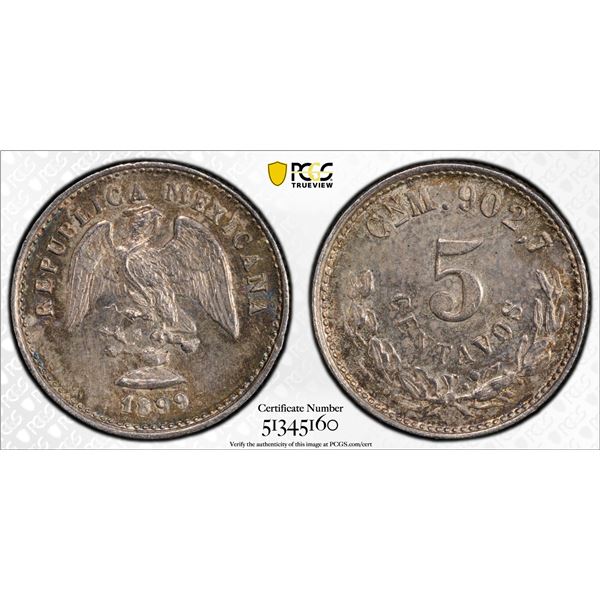 MEXICO: Republic, AR 5 centavos, 1899-Cn, PCGS MS63