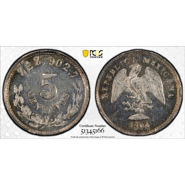 MEXICO: Republic, AR 5 centavos, 1904-Zs, PCGS MS64