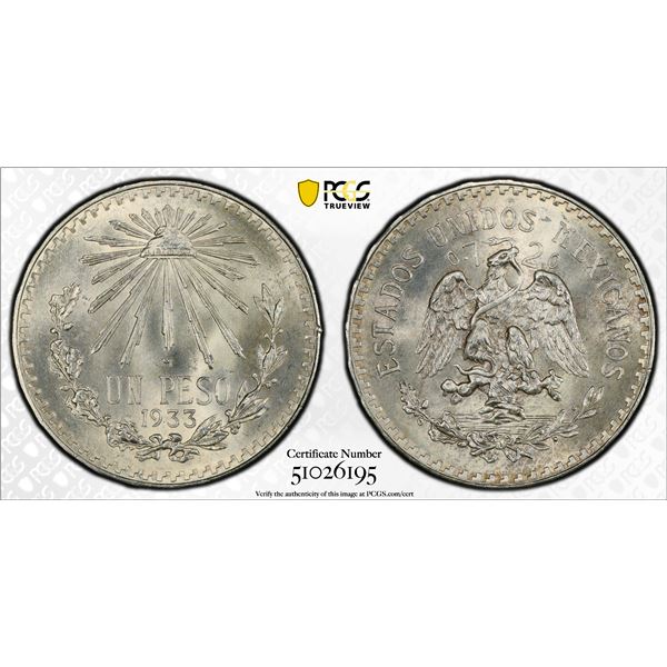 MEXICO: Estados Unidos, AR peso, 1933-M, PCGS MS66