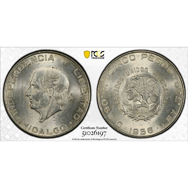 MEXICO: Estados Unidos, AR 5 pesos, 1956-Mo, PCGS MS63