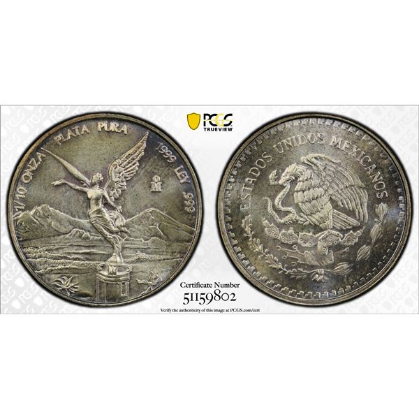 MEXICO: Estados Unidos, AR 1/10 onza, 1999-Mo, PCGS MS67