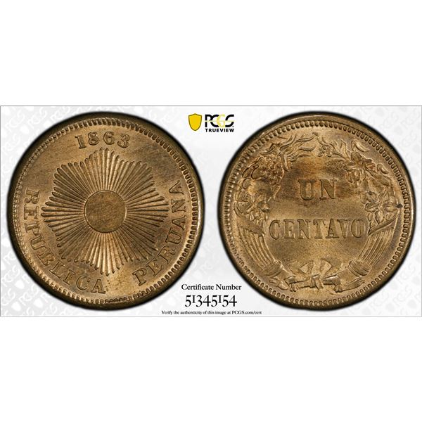 PERU: Republic, AE centavo, 1863