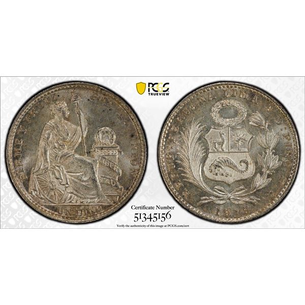 PERU: Republic, AR dinero, 1913, PCGS MS66