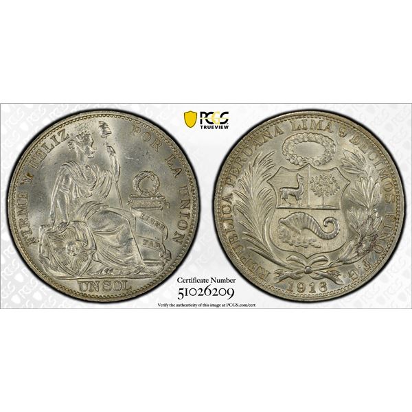 PERU: Republic, AR sol, 1916, PCGS MS63