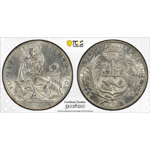 PERU: Republic, AR sol, 1930, PCGS UNC details