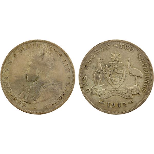 AUSTRALIA: George V, 1910-1936, AR florin, 1932(m), Fine