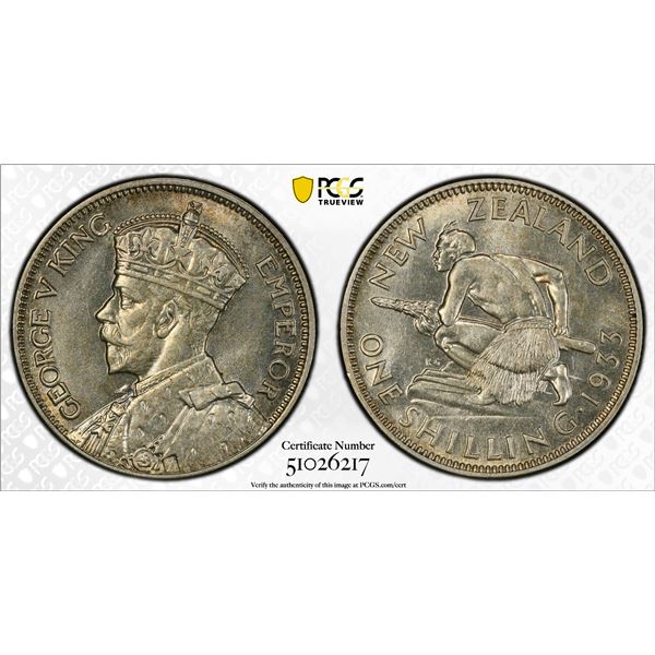 NEW ZEALAND: George V, 1910-1936, AR shilling, 1933, PCGS MS63