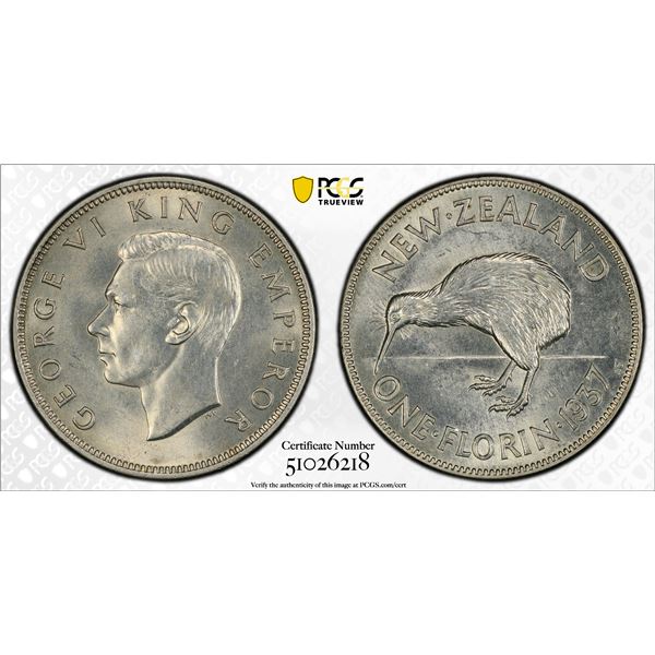 NEW ZEALAND: George VI, 1936-1952, AR florin, 1937, PCGS MS63