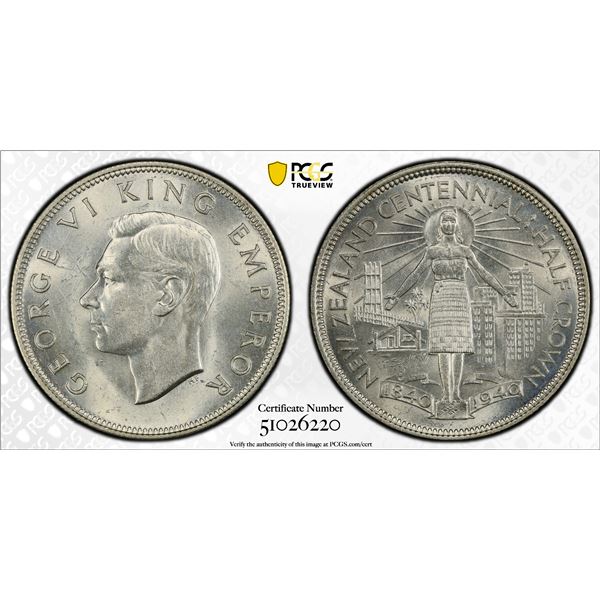 NEW ZEALAND: George VI, 1936-1952, AR 1/2 crown, 1940, PCGS MS63
