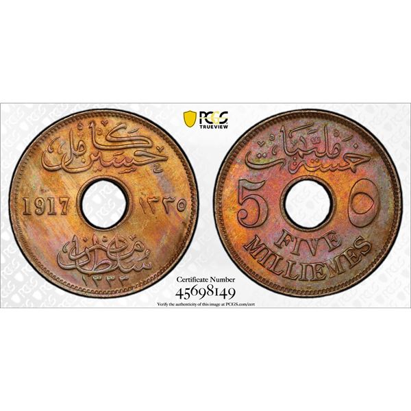 EGYPT: Hussein Kamil, 1914-1917, 10 milliemes, 1917/AH1335, PCGS MS63