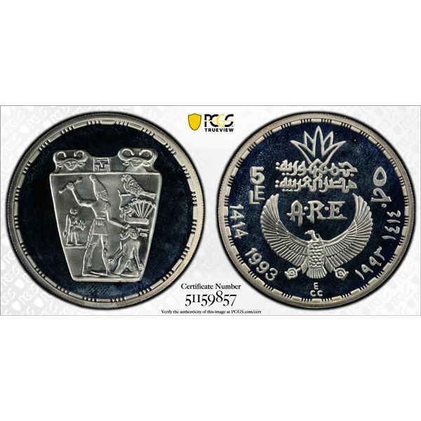EGYPT: Republic, AR 5 pounds, 1993/AH1414, PCGS PF68 Deep Cameo