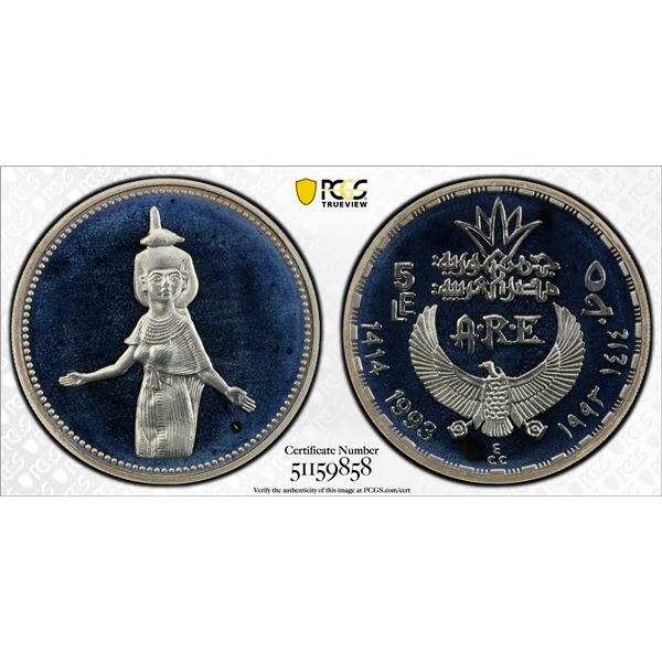 EGYPT: Republic, AR 5 pounds, 1993/AH1414, PCGS PF68 Deep Cameo