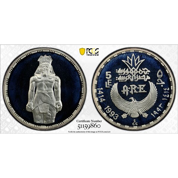 EGYPT: Republic, AR 5 pounds, 1993/AH1414, PCGS PF69 Deep Cameo