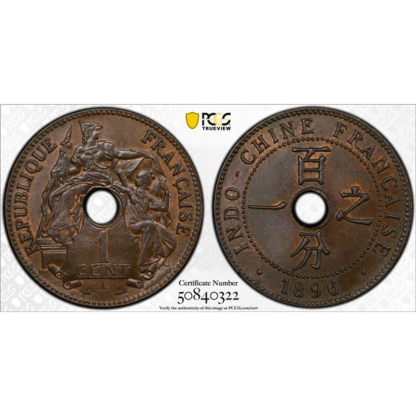 FRENCH INDOCHINA: AE centime, 1896-A, PCGS MS63 BN
