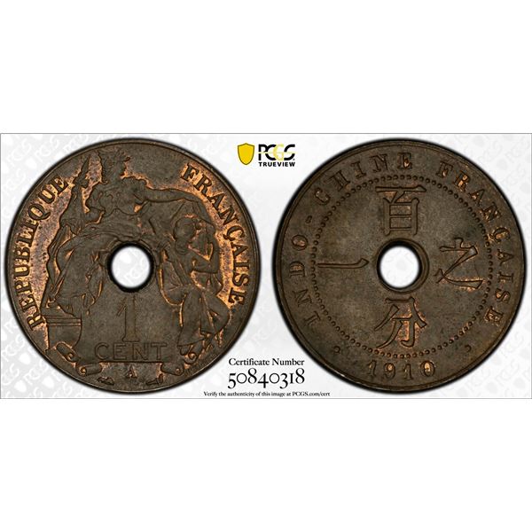 FRENCH INDOCHINA: AE centime, 1910-A, PCGS MS62 BN