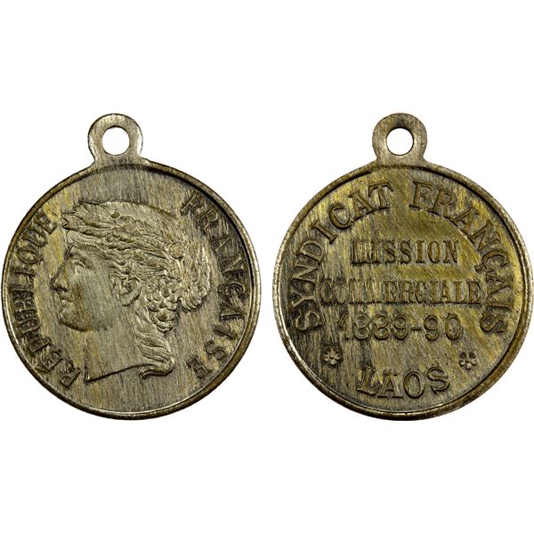 LAOS: Syndicat Français, AR medalet (3.40g), 1889-90, Unc