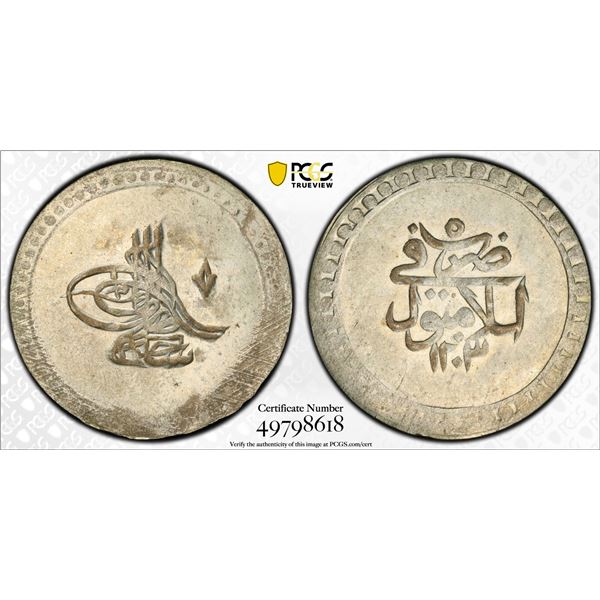 TURKEY: Selim III, 1789-1807, AR 20 para, Islambul, AH1203 year 5 (1793), PCGS MS62