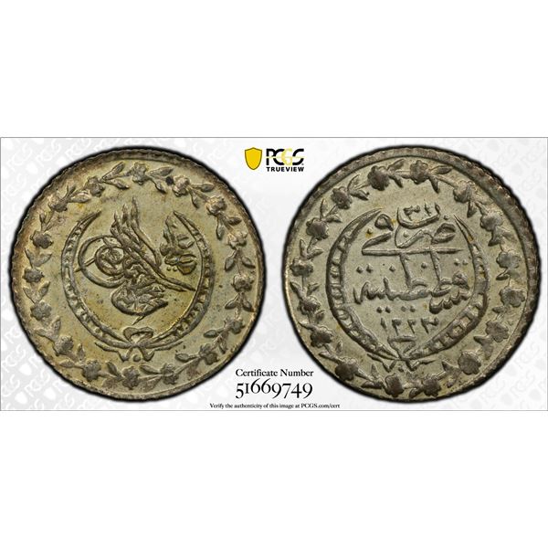 TURKEY: Mahmud II, 1808-1839, AR 20 para, Kostantiniye, AH1223 year 31, PCGS MS64
