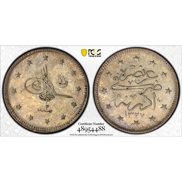 TURKEY: Mehmet V, 1909-1918, AR 2 kurush, Edirne, AH1327 year 2, PCGS MS61
