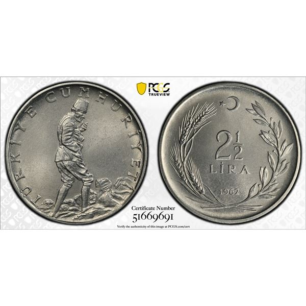 TURKEY: Republic, 2½ lira, 1962, PCGS MS66